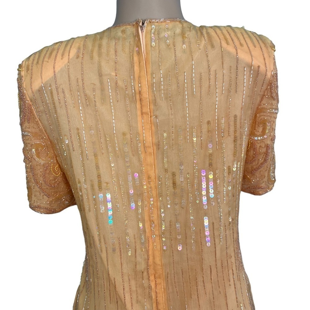 Jewel Queen Vintage Dres Sherbert Orange Short Sleeve Silk - Picture 8 of 12